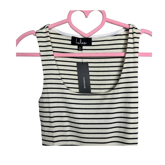 Lulus NWT Square'd You Go Striped Ribbed Square Neck Bodysuit White Size Small - Picture 5 of 8